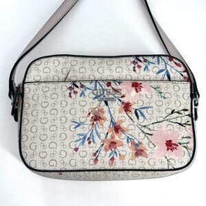 GUESS Noelle II Mini Flap Crossbody Bag Cream Floral Embroidered Shoulder Purse